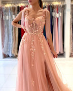 Glamorous Sweetheart Straps Tulle Evening Dress Long With Split