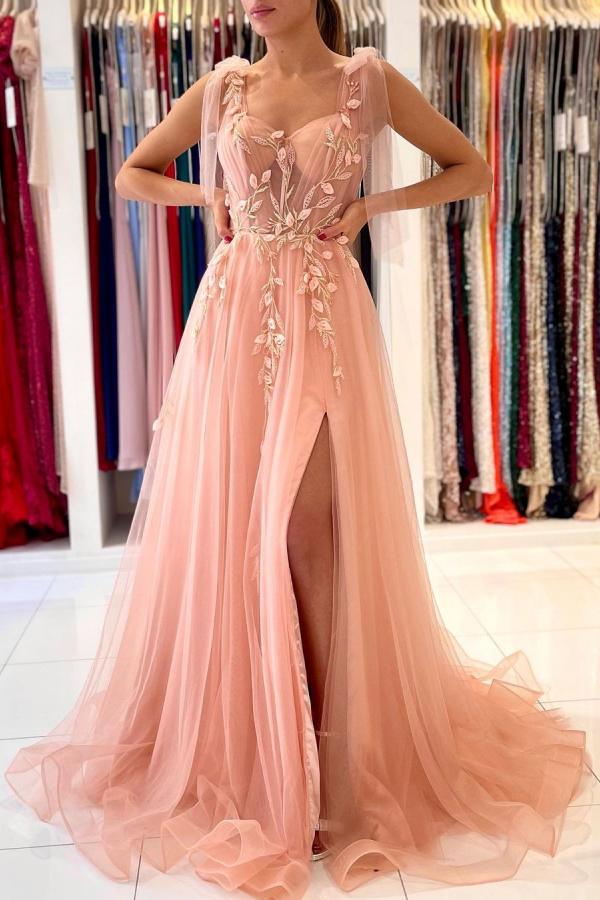 Glamorous Sweetheart Straps Tulle Evening Dress Long With Split