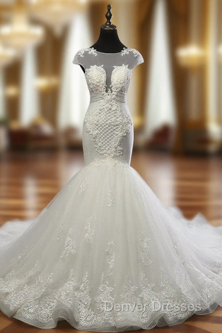 Glamorous Wedding Dress Mermaid Wedding Dress Appliques Scoop Neck Main image