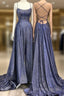 Glitter A Line Sequin Prom Dress Corss Back With Split