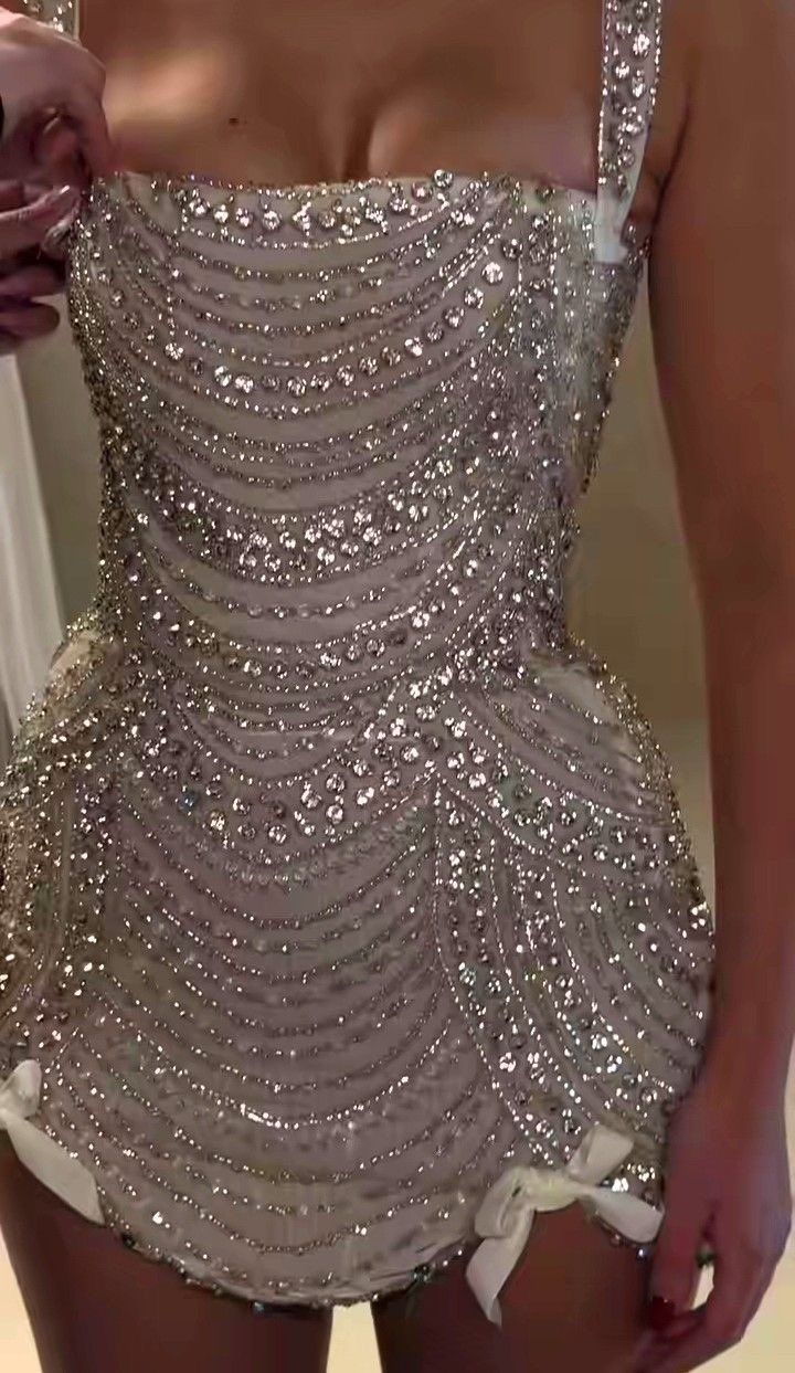 Glitter Champagne Tulle Beaded Birthday Outfits Short Sheath Homecoming Dress Cocktail Dress Secondary image