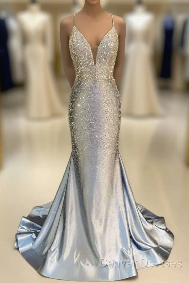 Glitter Halter Beaded Mermaid Prom Dress