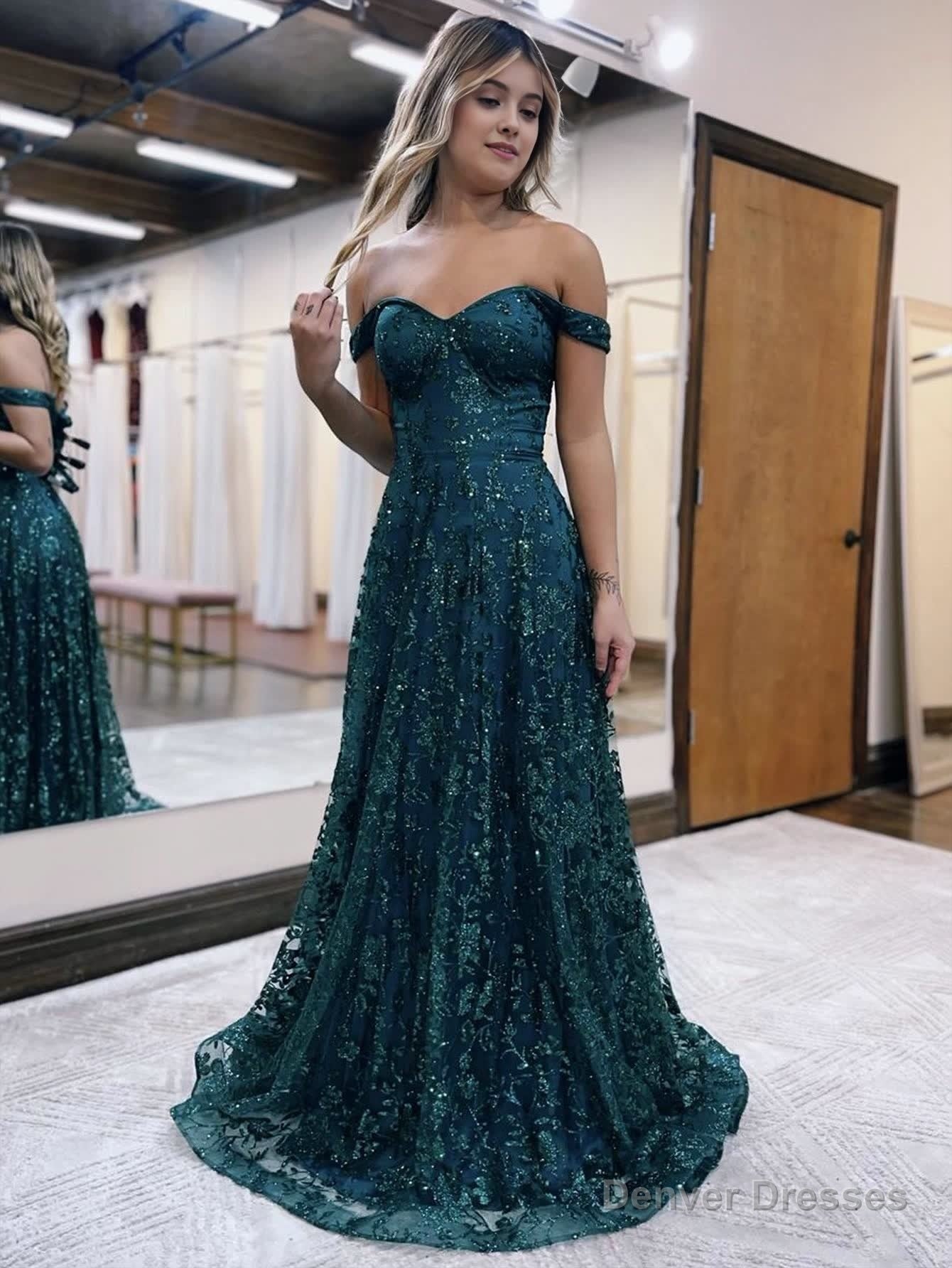 Glitter Mermaid Off The Shoulder Dark Green Long Prom Dress Secondary image