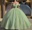 Glitter Off The Shoulder Beading Tulle Long Quinceanera Dress