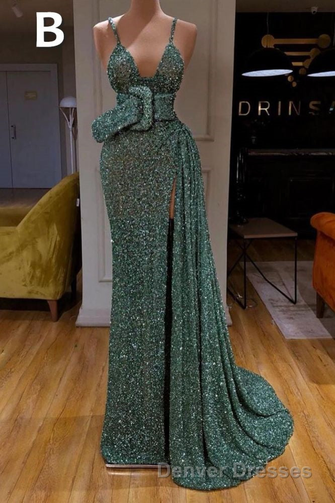Glitter Off-the-Shoulder Slim Mermaid Prom Party GownsSleeveless Mermaid Evening Gowns Secondary image