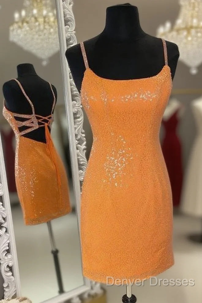 Glitter Orange Sequins Short Homecoming Dress Main image