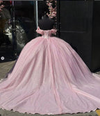 Glitter Pearls Pink Quinceanera Dress Ball Gowns Sweet 15 16 Birthday Dress