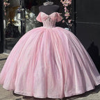 Glitter Pearls Pink Quinceanera Dress Ball Gowns Sweet 15 16 Birthday Dress