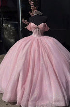 Glitter Pearls Pink Quinceanera Dress Ball Gowns Sweet 15 16 Birthday Dress