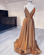 Glitter Prom Dresses V Neck Split With Straps