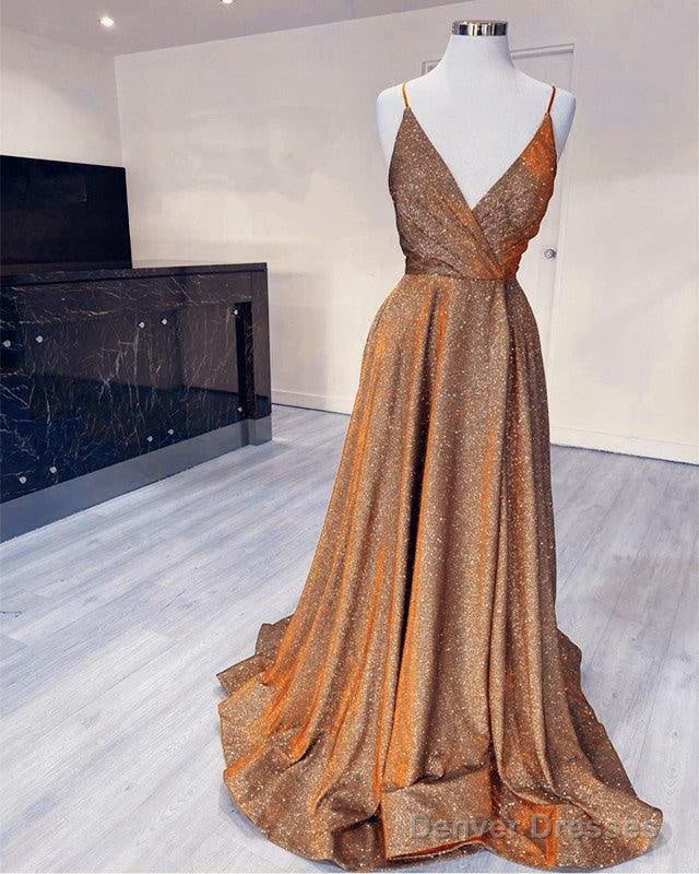Glitter Prom Dresses V Neck Split With Straps