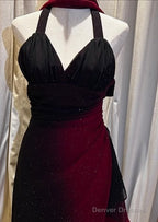 Glitter Radient Blue Prom Dress For Birthday& Pool Party-Elegant V-Neck Spaghetti Straps Evening Dress