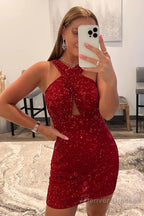 Glitter Royal Blue Halter Backless Sequins Tight Homecoming Dress