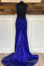 Glitter Royal Blue Sequins Prom Dress Regency Backless Mermaid Formal Dress