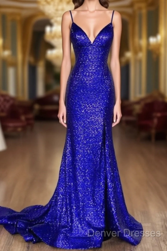 Glitter Royal Blue Sequins Prom Dress Regency Backless Mermaid Formal Dress Main image