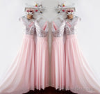 Glitter Sequins V Neck Long Chiffon Pink Bridesmaid Dresses