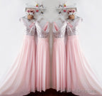 Glitter Sequins V Neck Long Chiffon Pink Bridesmaid Dresses