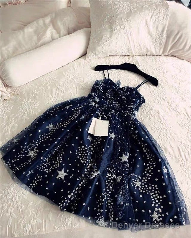 Glitter Stars Sequins Beaded Short Navy Blue Homecoming Party Dresses Main image