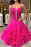 Glitter Straps Hot Pink Ruffle A-Line Homecoming Dress