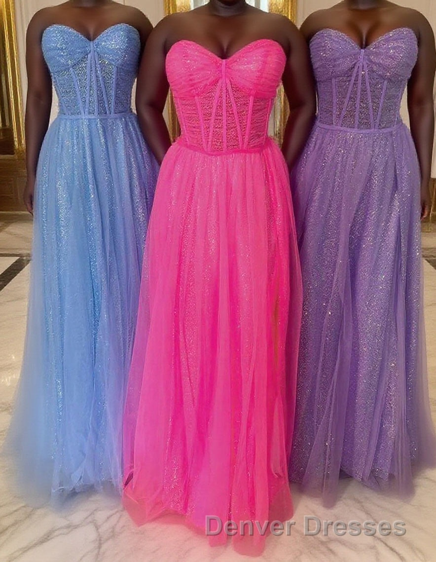 Glitter Sweetheart Sheer Corset A-Line Long Prom Dress Main image