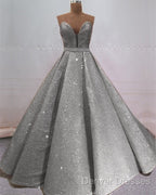 Glitter Tulle Ball Gown Strapless Dress