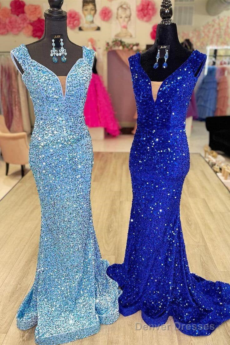 Glitter V-Neck Sequins Formal Dress Cap Sleeves Long Mermaid Prom Dress Main image