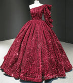 Glitter White Sequin Wedding Dress One Shoulder Ball Gown Quinceanera Dress