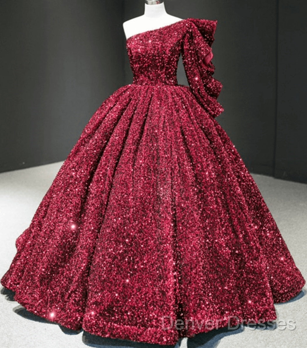 Glitter White Sequin Wedding Dress One Shoulder Ball Gown Quinceanera Dress