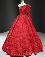 Glitter White Sequin Wedding Dress One Shoulder Ball Gown Quinceanera Dress