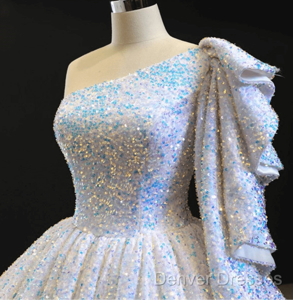 Glitter White Sequin Wedding Dress One Shoulder Ball Gown Quinceanera Dress