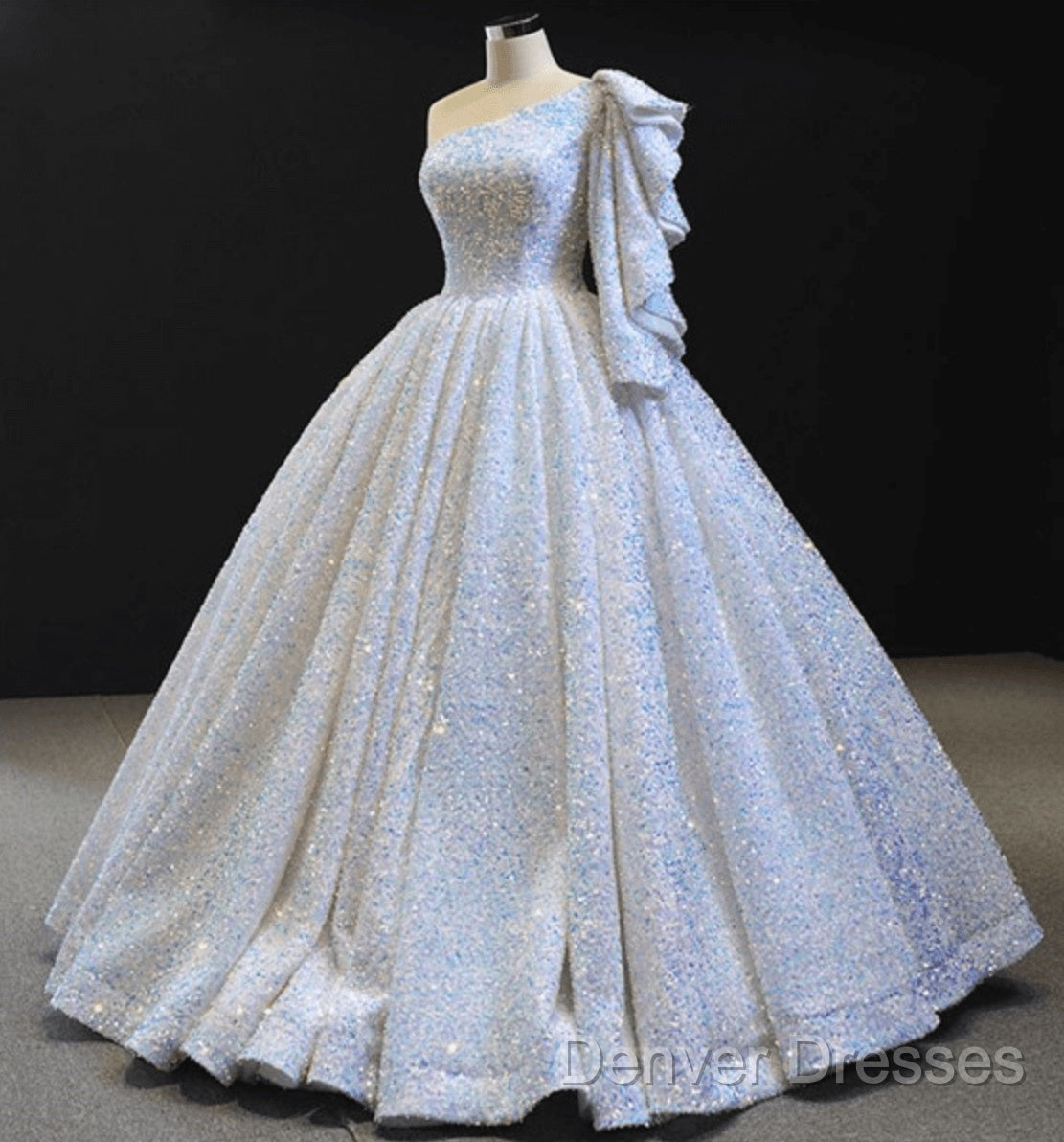 Glitter White Sequin Wedding Dress One Shoulder Ball Gown Quinceanera Dress