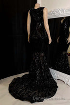 Glittery Long Red Mermaid Sleeveless Prom Dress Sequin