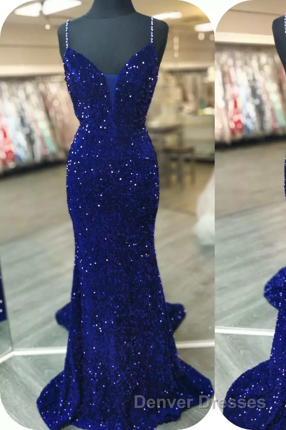 Glittery Mermaid Red Sequin V-Neck Lace-Up Back Prom Dress Gala Gown