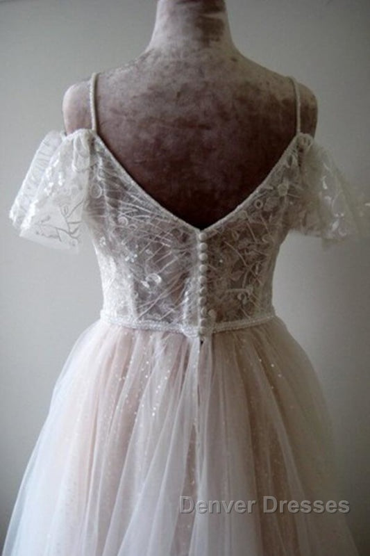 Glorious Cold-shoulder Chapel Train Wedding Dress