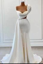 Glorious One Shoulder Sleeveless Sweetheart A-Line Bridal Dress With Beads