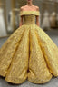 Gold Ball Gown Sequins Cap Sleeve Prom Dress