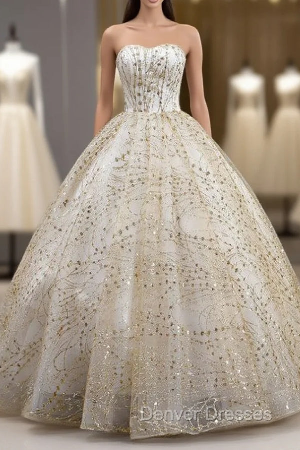 Gold Ball Gown Sequins Tulle Sweetheart Quinceanera Dress Main image