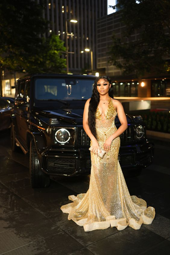 Gold Beaded Sequin Mermaid Prom Dress Evening Dress Main image
