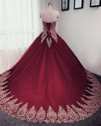 Gold Lace Sweetheart Tulle Ball Gowns Quinceanera Dress