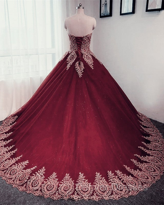 Gold Lace Sweetheart Tulle Ball Gowns Quinceanera Dress