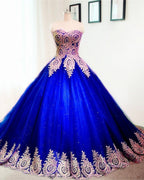 Gold Lace Sweetheart Tulle Ball Gowns Quinceanera Dress