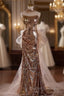 Gold Mermaid Sequins Strapless Pleats Prom Dress