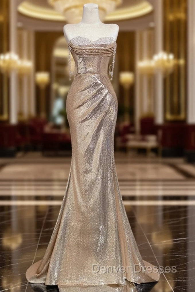 Gold Mermaid Sequins Sweetheart Prom Dress Main image