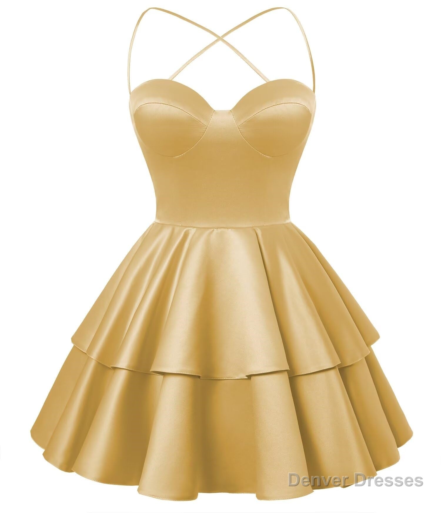 Gold Satin Homecoming Dress Sweetheart Neck Tiered Short Graduation Dresses Secondary image