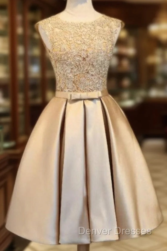 Gold Satin Lace Homecoming Dress