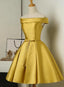 Gold Satin Off Shoulder Short Formal Dress , Lovely Formal Dress