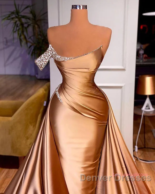 Gold Satin One Shoulder Overskirt  Prom Dress Secondary image