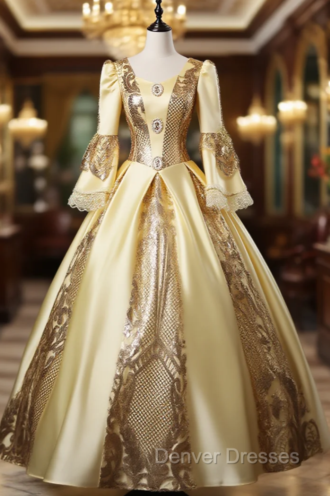 Gold Satin Sequins Rococo Baroque Antonietta Dress