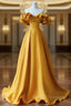 Gold Satin Sweetheart Off Shoulder A-line Prom Dress, Satin Evening Dress