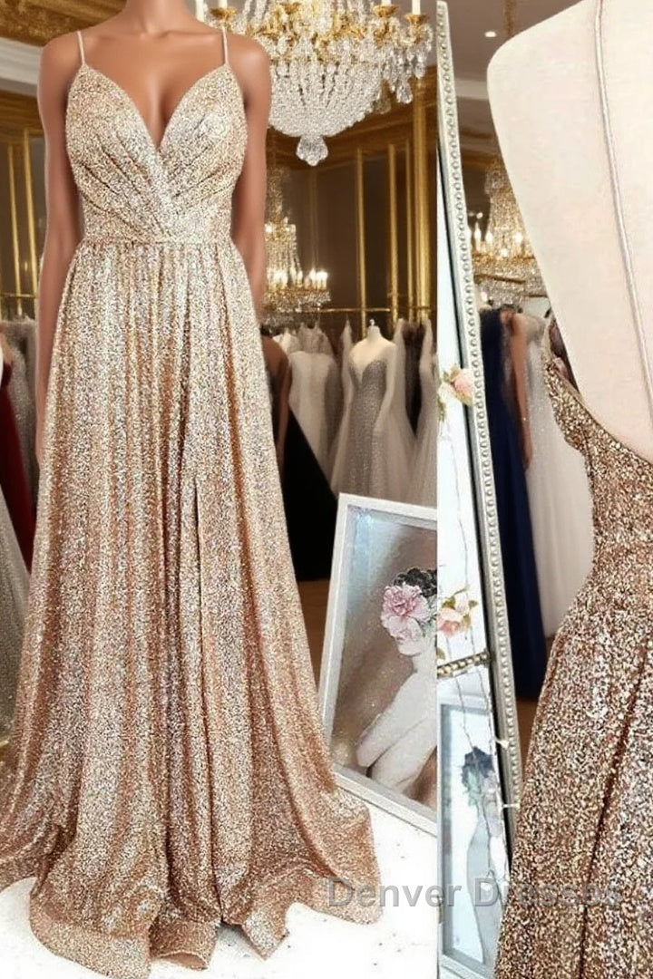 Gold sequin long prom Dress gold evening Dress Main image
